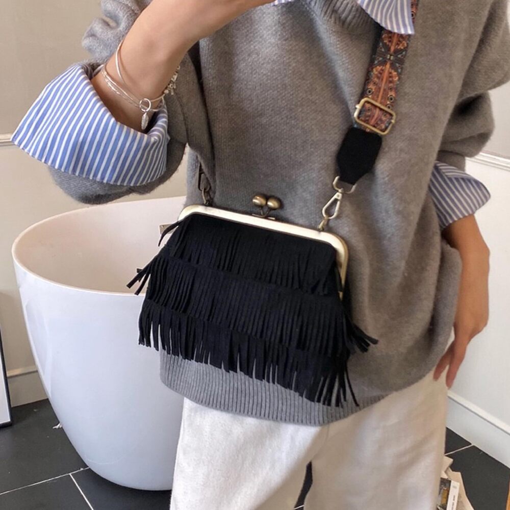 8921 Vintage Fringed Evening Clutch Purse Ethnic Small Crossbody Wallet Bag - Picture 3 of 8